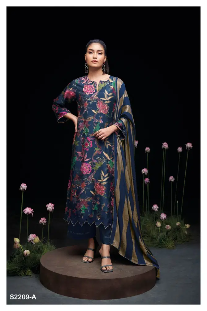 Aiko 2209 By Ganga Bemberg Russina Silk Printed Dress Material Wholesale Online